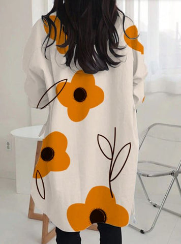 Autumn loose mid length printed shirt