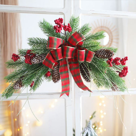Christmas door hanging cow horn rattan decorative wreath