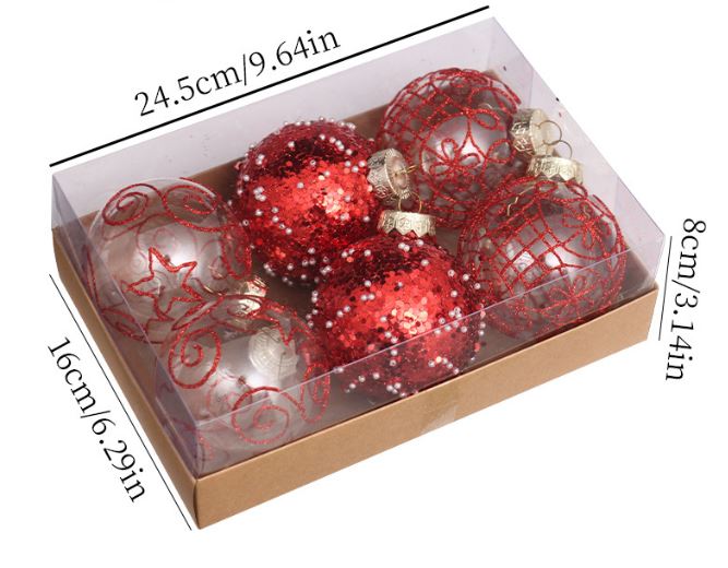 6pcs high-quality transparent painted Christmas ball gift box pendant