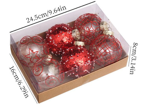 6pcs high-quality transparent painted Christmas ball gift box pendant