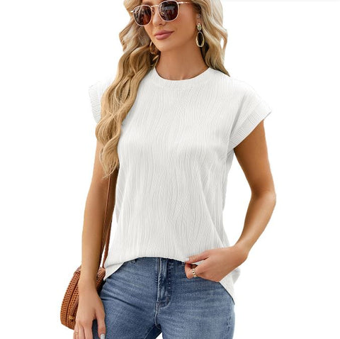 Summer new solid color round neck loose short sleeved T-shirt top