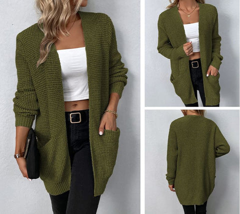 Solid color knitted sweater jacket