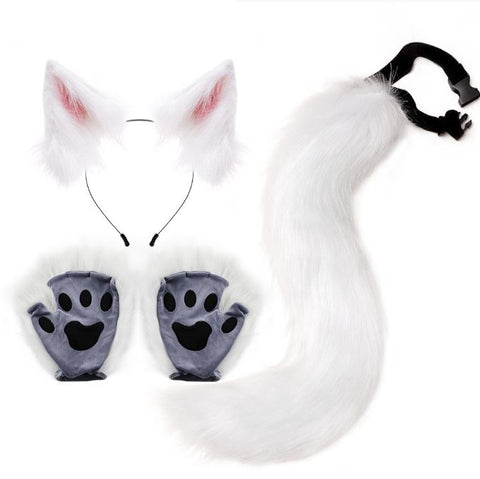 Halloween Set Beast Claw Simulation Plush Fox Ear Hair Hoop Beast Ear Tail COS Accessory