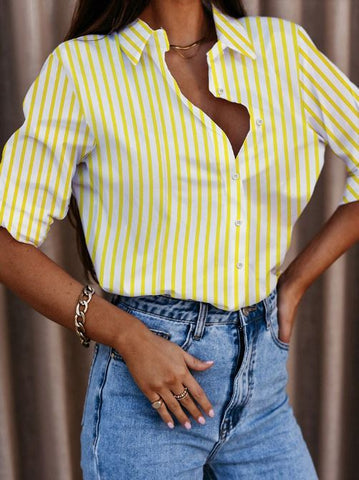 Autumn new striped loose long sleeved shirt