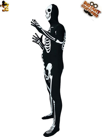 Men's horror skull and ghost bone jumpsuit Halloween party performance outfit