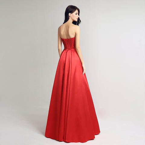 Elegant Strapless Red Ball Gown with Embroidered Bodice  Prom Dress,LX231