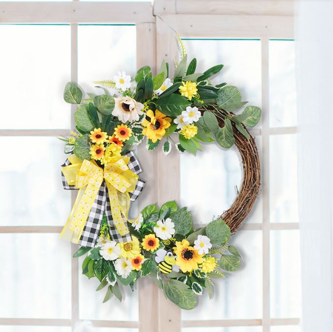 Door hanging sunflower vine Christmas wreath