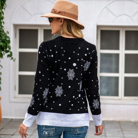 Loose fitting Christmas reindeer jacquard knitted sweater for women
