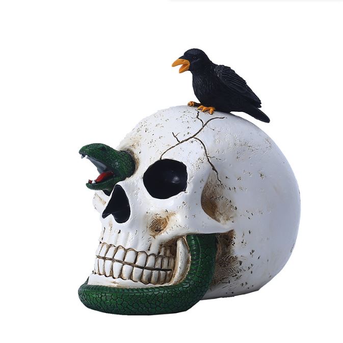Halloween Green Snake Crow White Skull Ornament