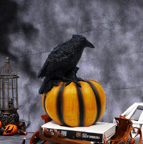 Halloween Crow Pumpkin Ornament Prop