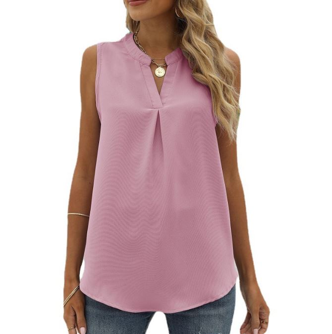 Solid color chiffon shirt loose V-neck pullover sleeveless top vest