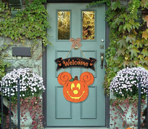 Halloween Wooden Mouse Head Pumpkin Door Decoration
