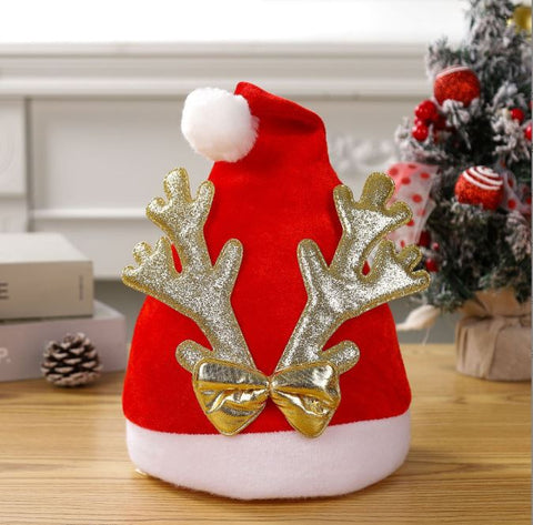 Adult Golden Velvet Antlers Christmas Hat