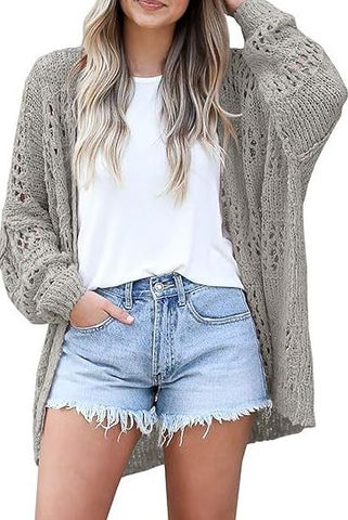 Summer new cardigan loose hollow knit sweater