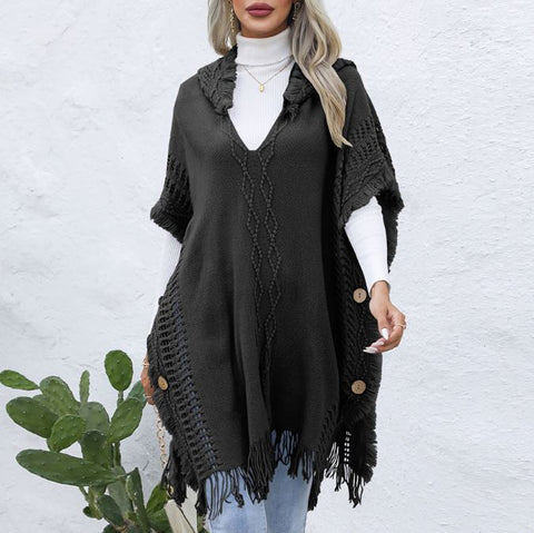 Casual loose V-neck tie hat mid length top jacket