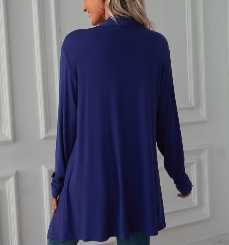 Autumn new solid color long sleeved cardigan jacket long top