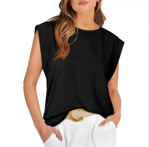 Spring and summer round neck loose short sleeved striped women's vest