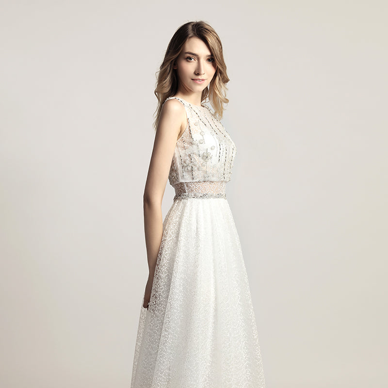 Charming Pink Sleeveless A - Line Ball Gown with Embellished Bodice and Tulle Prom Dress,LX446