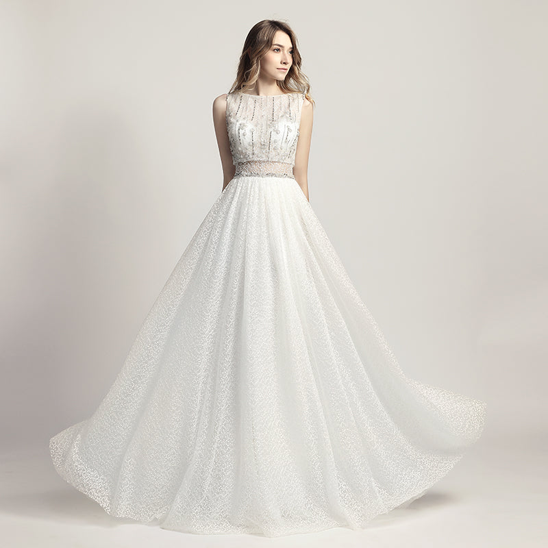 Charming Pink Sleeveless A - Line Ball Gown with Embellished Bodice and Tulle Prom Dress,LX446
