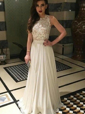 Women's Embroidered High - Neck Sleeveless White Long Evening Dress