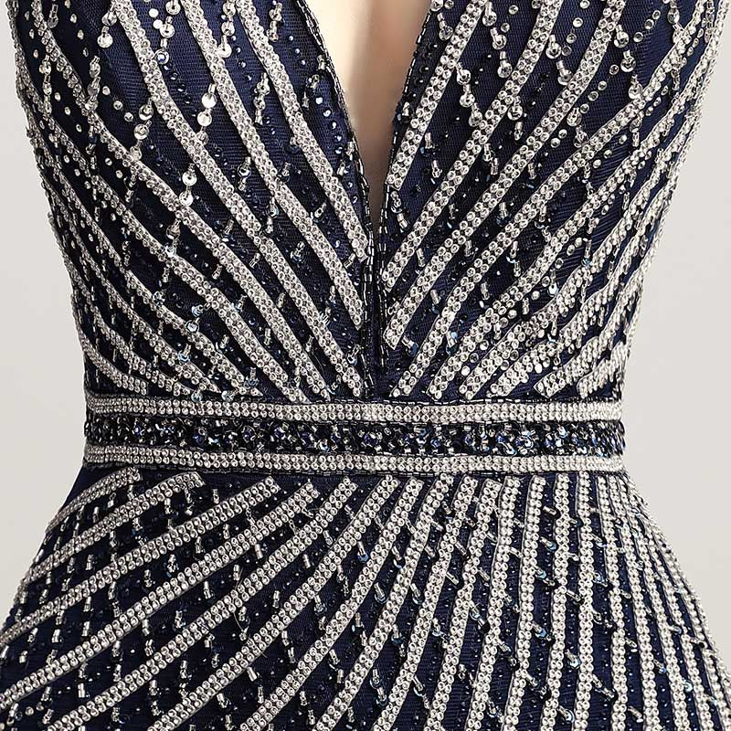 Glamorous Deep V - Neck Halter Mermaid Gown in Burgundy with Silver Beaded Detailing Prom Dress,LX422