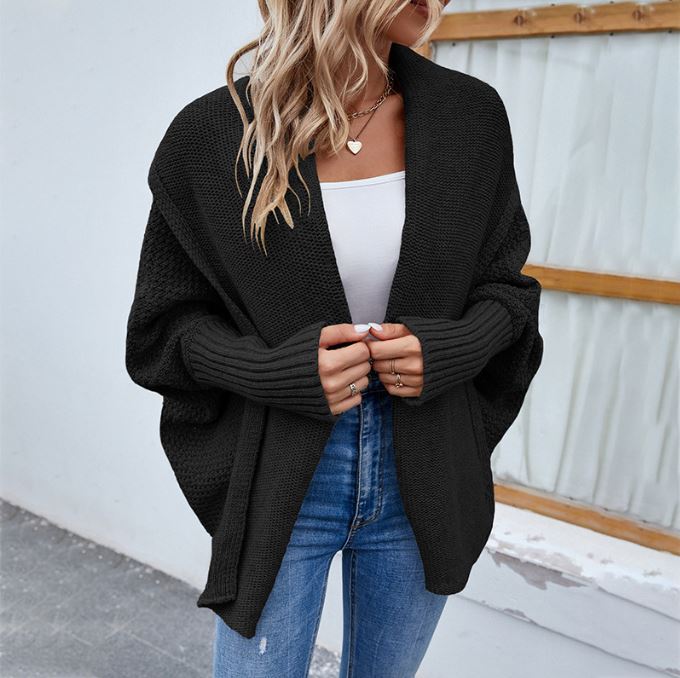 Autumn and Winter New Women's Solid Color Bat Sleeve Cardigan Coat