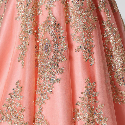 Enchanting Strapless Pink Ball Gown Gold Embroidered Detailing Prom Dress,LX359