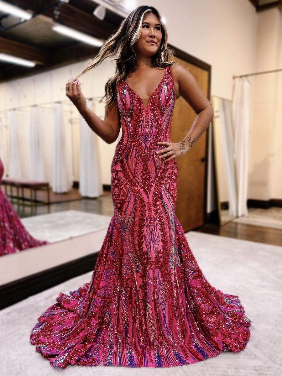 Charming Mermaid V Neck Blue Sequin Lace Long Prom Dresses