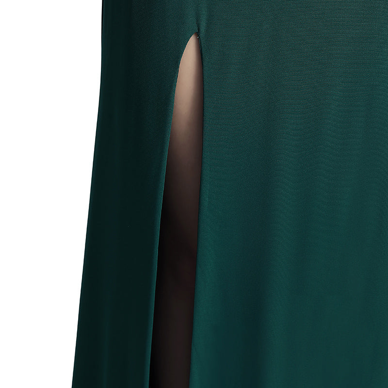 Glamorous Emerald Green Halter Mermaid Gown Embellished Straps and High Slit Prom Dress, LX451
