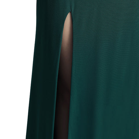 Glamorous Emerald Green Halter Mermaid Gown Embellished Straps and High Slit Prom Dress, LX451