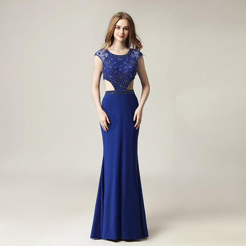Stunning White Beaded Cap - Sleeve Mermaid Gown with Cut - Out Detail  Prom Dress,LX433