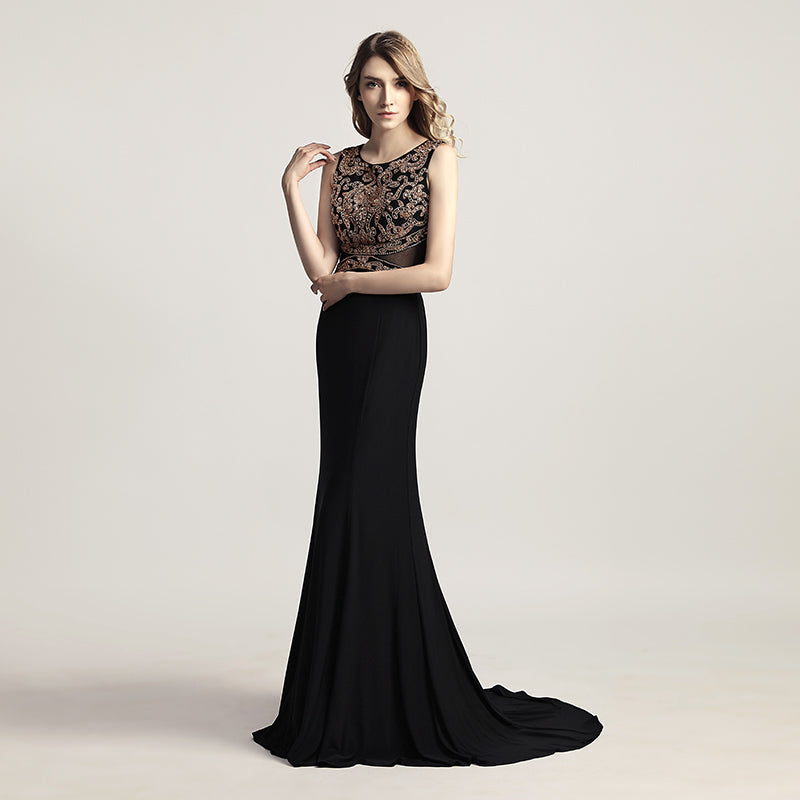 Elegant Red Sleeveless Mermaid Gown with Embroidered Bodice Prom Dress,LX444