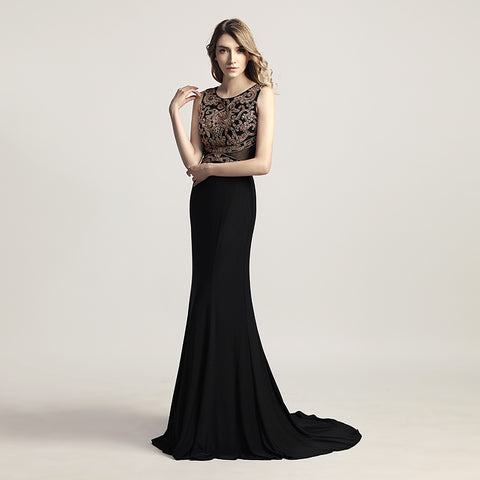 Elegant Red Sleeveless Mermaid Gown with Embroidered Bodice Prom Dress,LX444