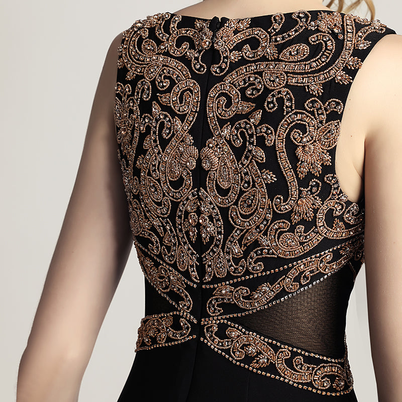 Elegant Red Sleeveless Mermaid Gown with Embroidered Bodice Prom Dress,LX444