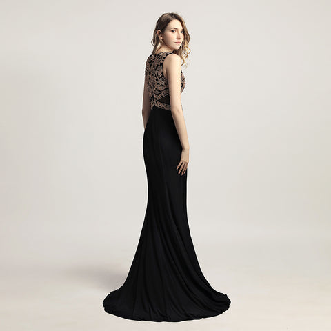 Elegant Red Sleeveless Mermaid Gown with Embroidered Bodice Prom Dress,LX444