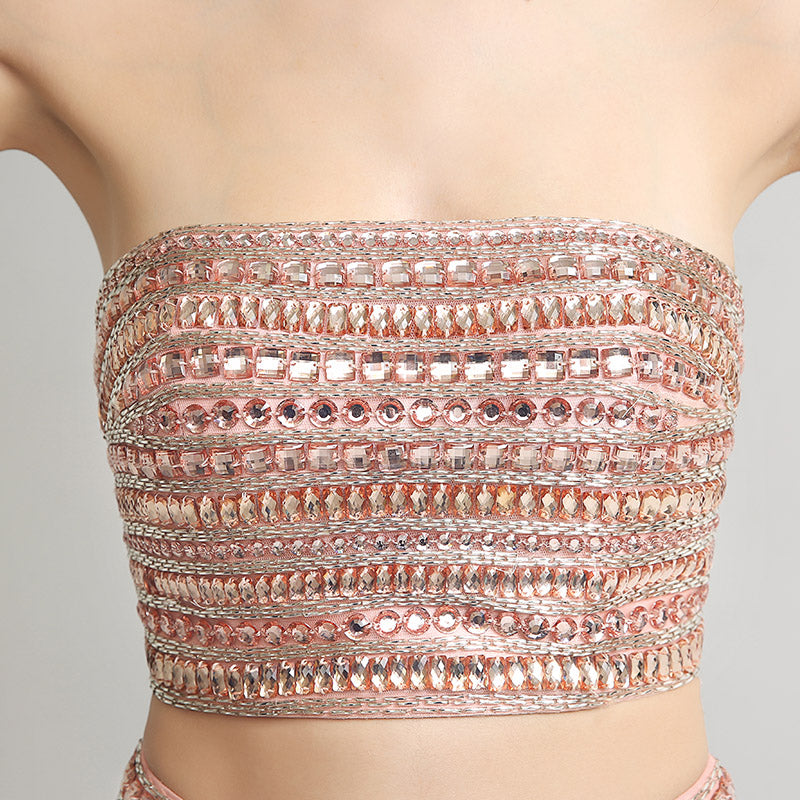 Chic Strapless Pink Mermaid Two - Piece Gown with Embellished Bodice Prom Dress,LX252