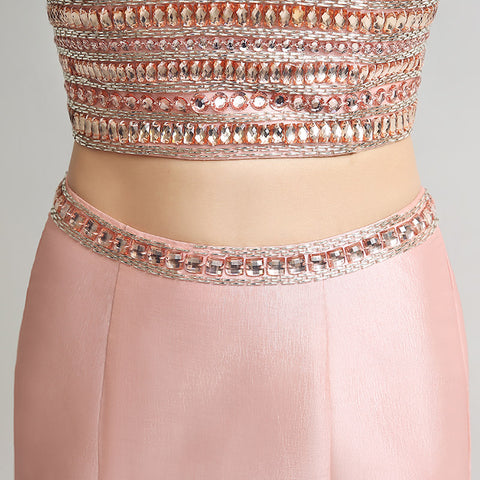 Chic Strapless Pink Mermaid Two - Piece Gown with Embellished Bodice Prom Dress,LX252