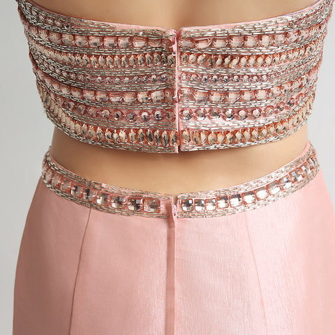 Chic Strapless Pink Mermaid Two - Piece Gown with Embellished Bodice Prom Dress,LX252