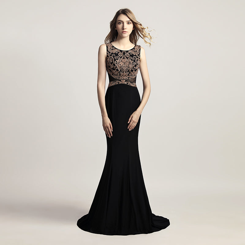 Elegant Red Sleeveless Mermaid Gown with Embroidered Bodice Prom Dress,LX444