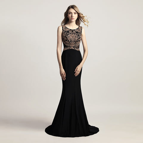 Elegant Red Sleeveless Mermaid Gown with Embroidered Bodice Prom Dress,LX444