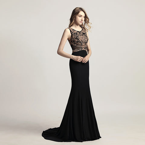 Elegant Red Sleeveless Mermaid Gown with Embroidered Bodice Prom Dress,LX444