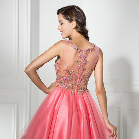 Glamorous Sleeveless Pink Tulle Dress with Embellished Bodice - Prom Dress, LX331