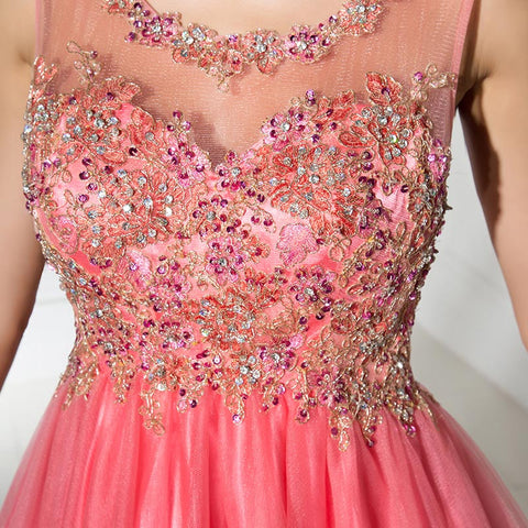 Glamorous Sleeveless Pink Tulle Dress with Embellished Bodice - Prom Dress, LX331