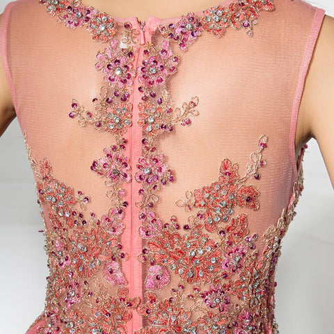 Glamorous Sleeveless Pink Tulle Dress with Embellished Bodice - Prom Dress, LX331