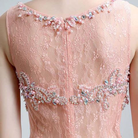 Glamorous Sleeveless Round - Neck Ombre Pink Evening Gown with Intricate Beaded Embroidery Prom Dress,LX158