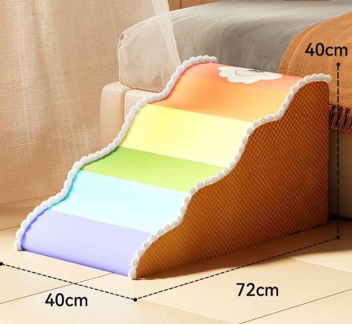 Cute Rainbow Cloud Waterproof Small Dog Bed Sofa Steps Detachable Stairs