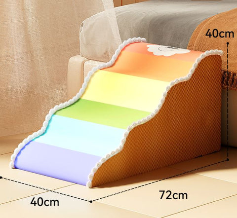 Cute Rainbow Cloud Waterproof Small Dog Bed Sofa Steps Detachable Stairs