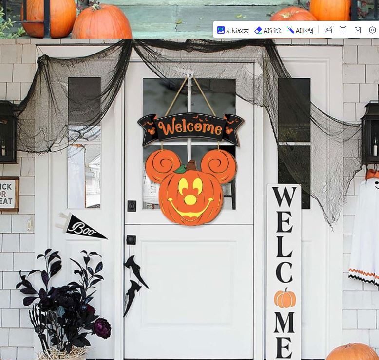 Halloween Wooden Mouse Head Pumpkin Door Decoration
