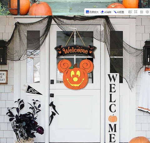 Halloween Wooden Mouse Head Pumpkin Door Decoration