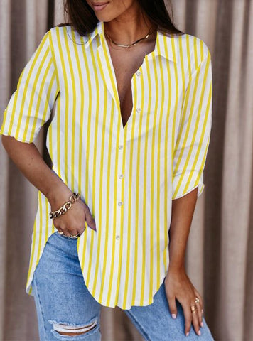 Autumn new striped loose long sleeved shirt